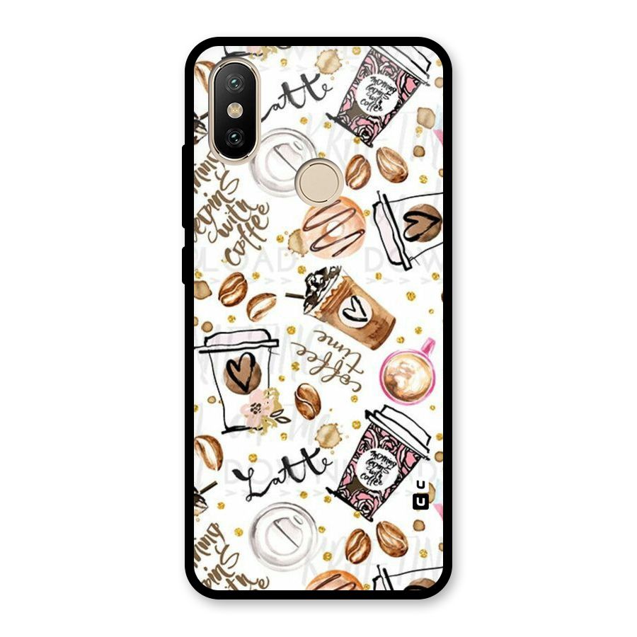 Cute Coffee Pattern Glass Back Case for Redmi A2