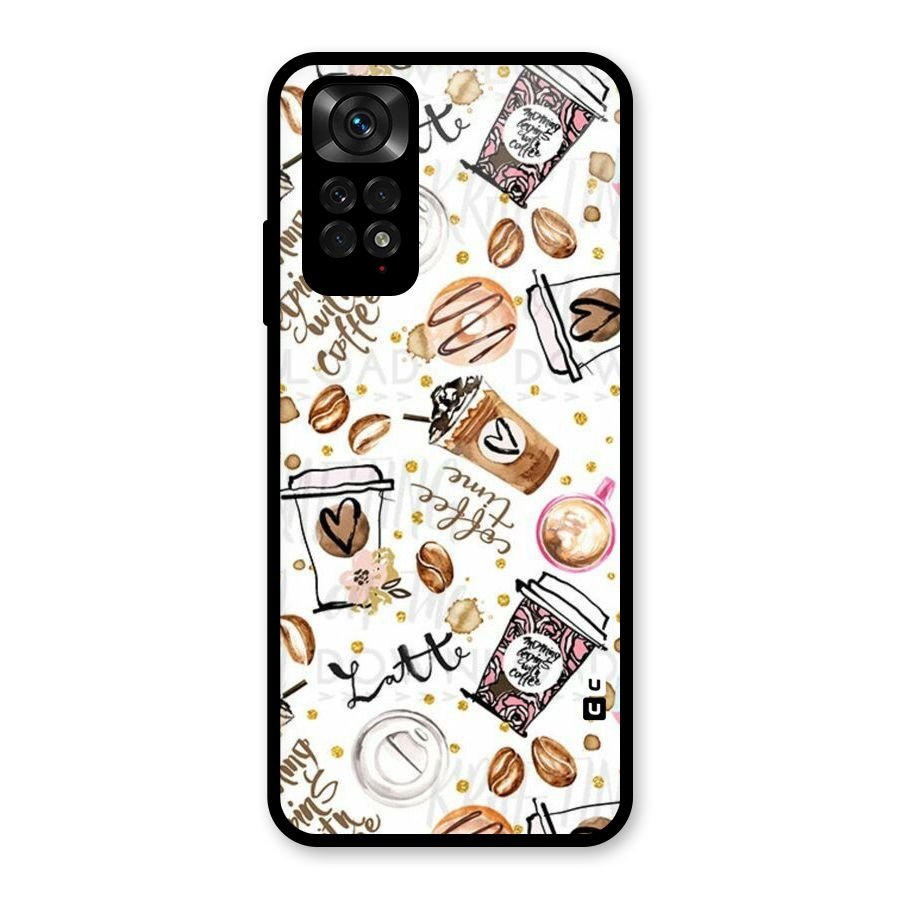 Cute Coffee Pattern Glass Back Case for Redmi Note 11S