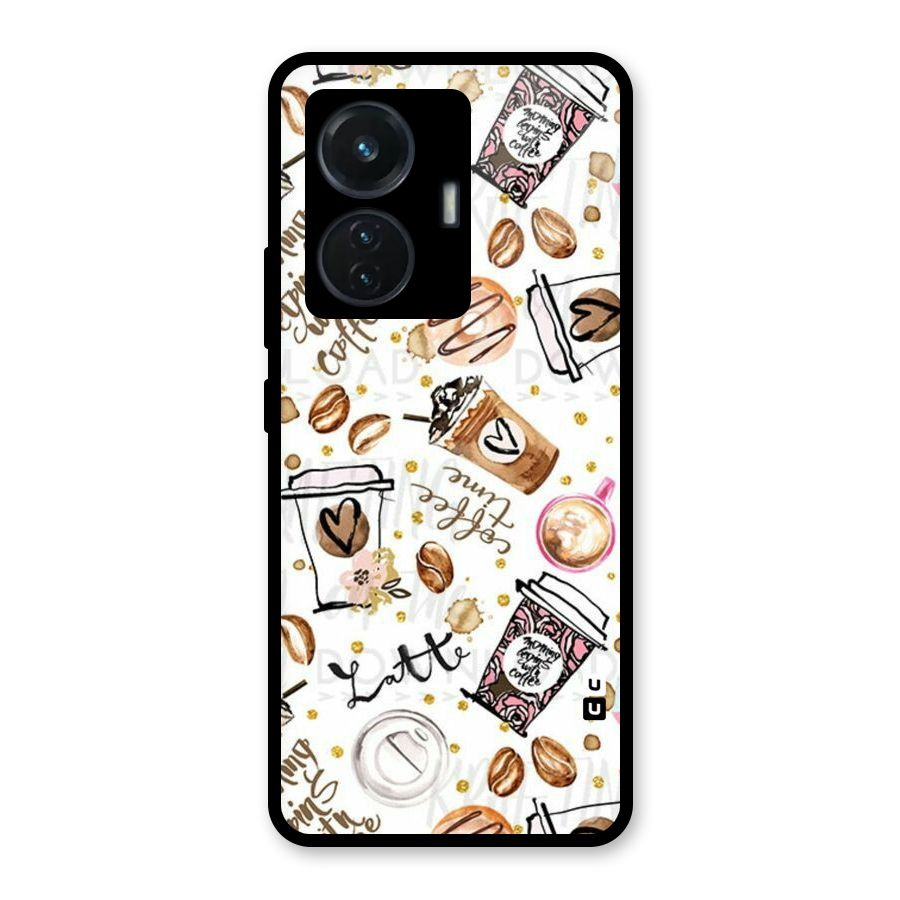 Cute Coffee Pattern Glass Back Case for Vivo T1 44W