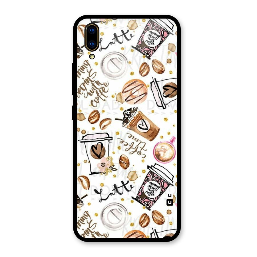 Cute Coffee Pattern Glass Back Case for Vivo V11 Pro