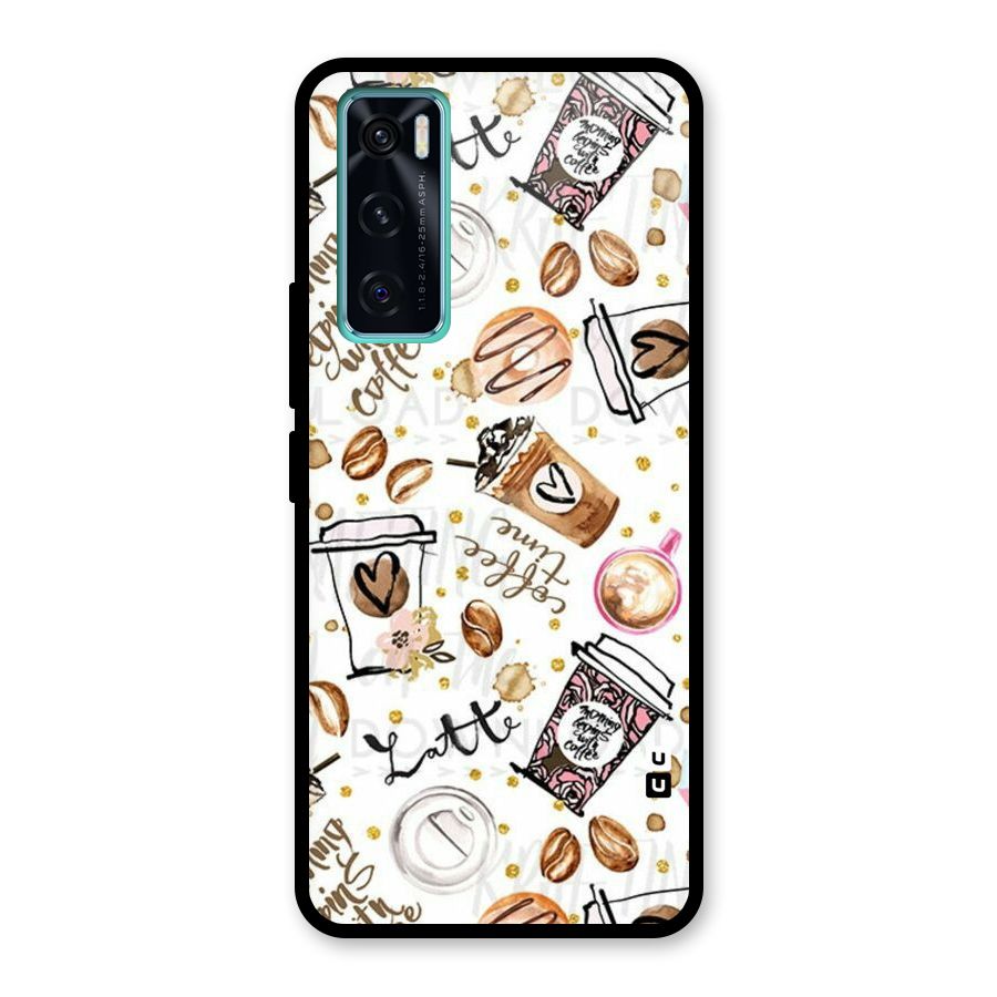 Cute Coffee Pattern Glass Back Case for Vivo V20 SE