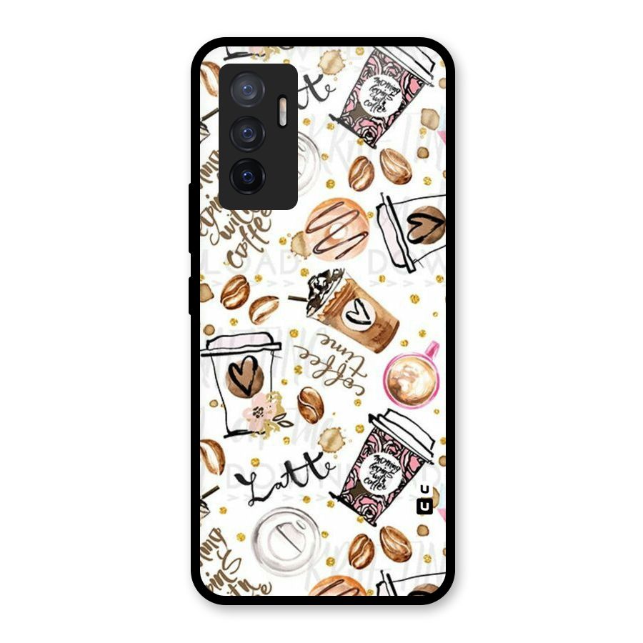 Cute Coffee Pattern Glass Back Case for Vivo V23e