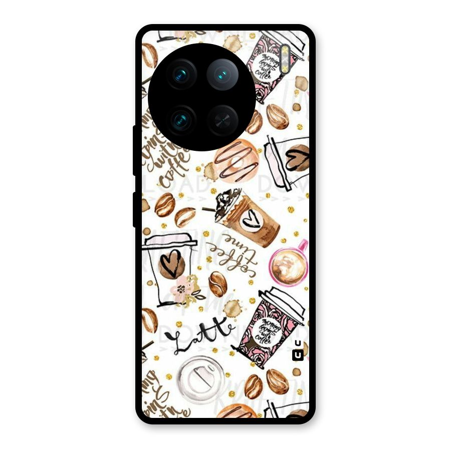 Cute Coffee Pattern Glass Back Case for Vivo X90 Pro