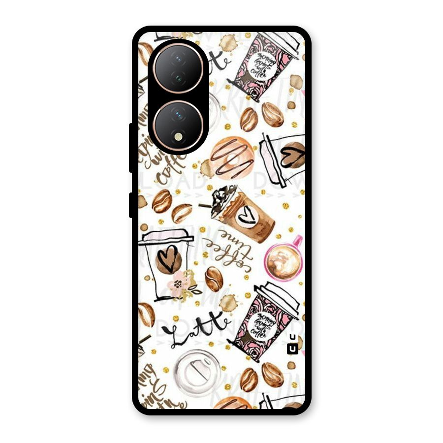 Cute Coffee Pattern Glass Back Case for Vivo Y100A