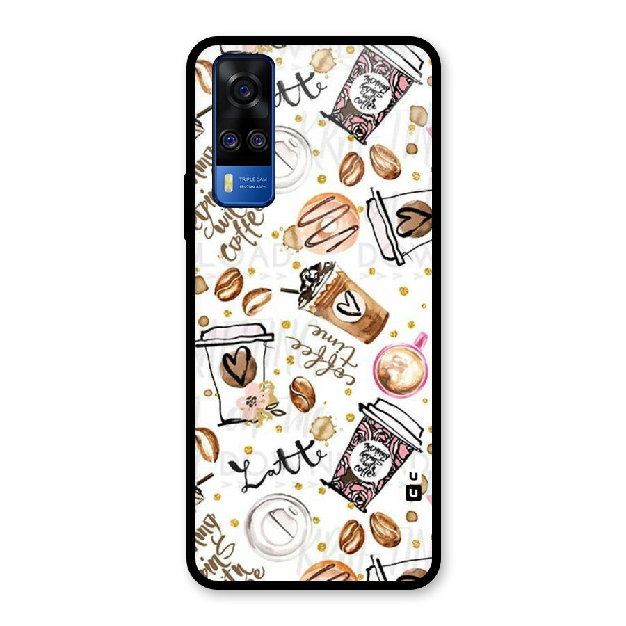 Cute Coffee Pattern Glass Back Case for Vivo Y31