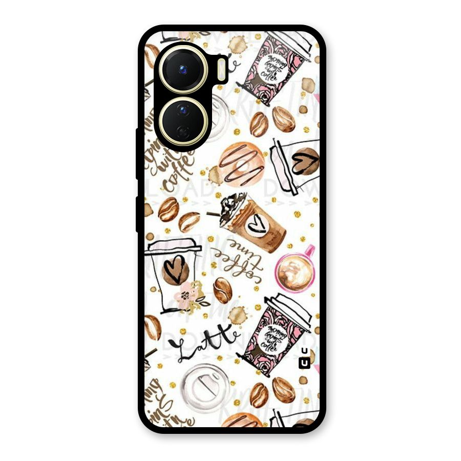 Cute Coffee Pattern Glass Back Case for Vivo Y56