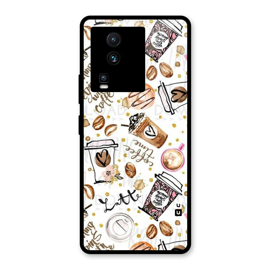 Cute Coffee Pattern Glass Back Case for Vivo iQOO Neo 7 Pro