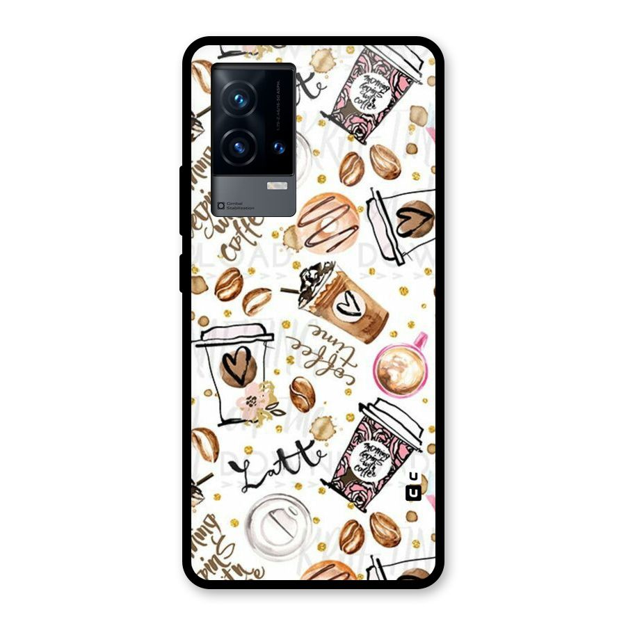 Cute Coffee Pattern Glass Back Case for iQOO 9 5G