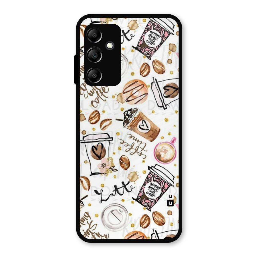 Cute Coffee Pattern Metal Back Case for Galaxy A14 5G