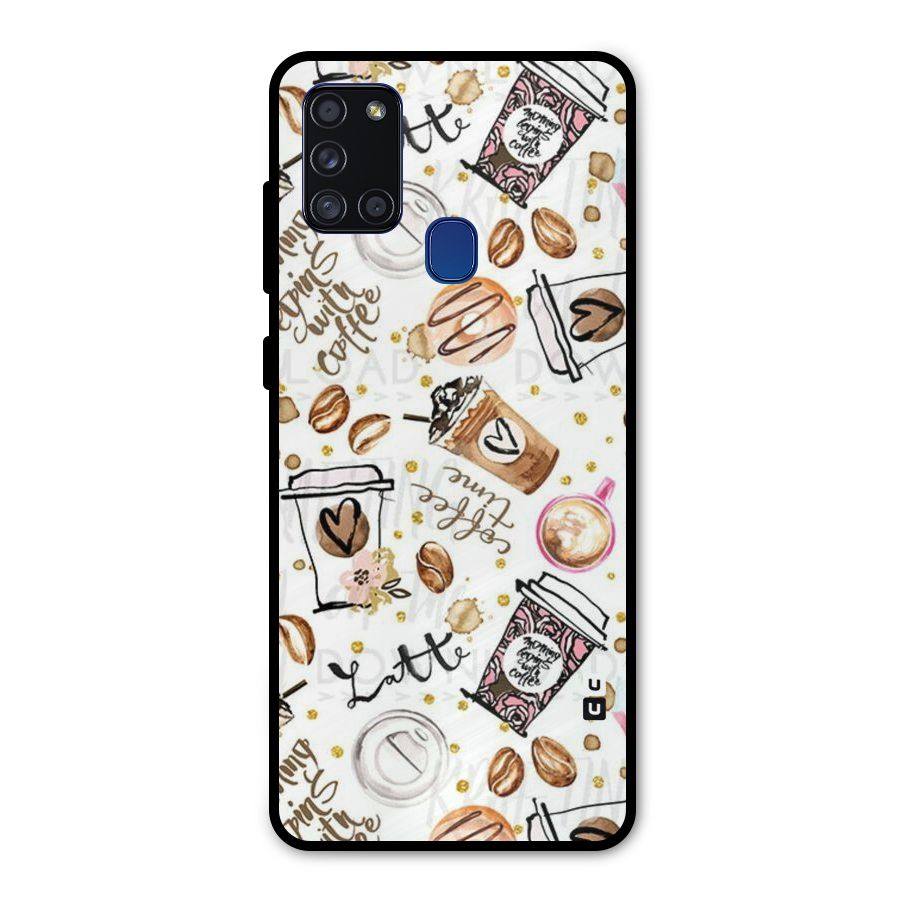 Cute Coffee Pattern Metal Back Case for Galaxy A21s