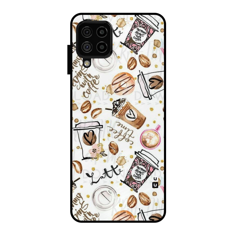 Cute Coffee Pattern Metal Back Case for Galaxy A22 4G