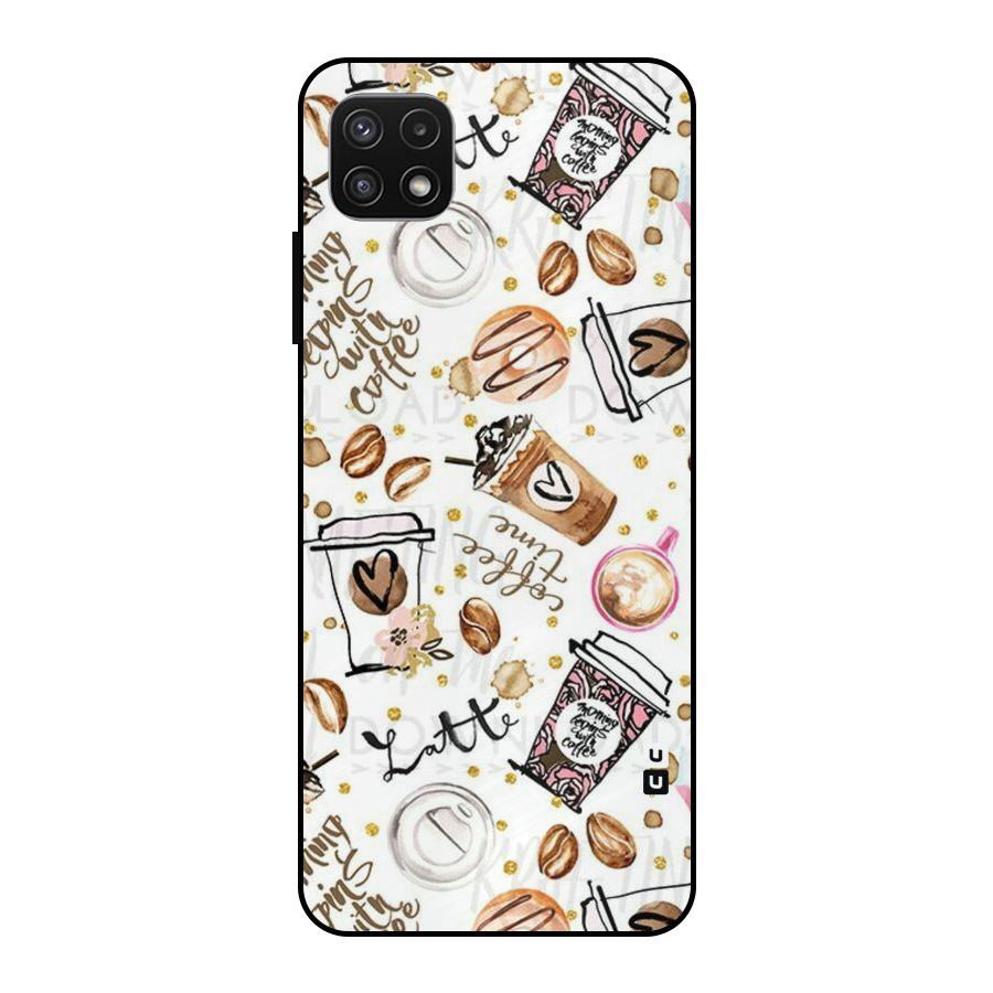 Cute Coffee Pattern Metal Back Case for Galaxy A22 5G