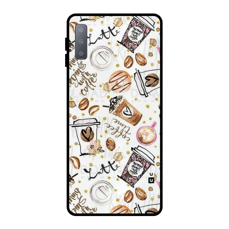Cute Coffee Pattern Metal Back Case for Galaxy A7 (2018)