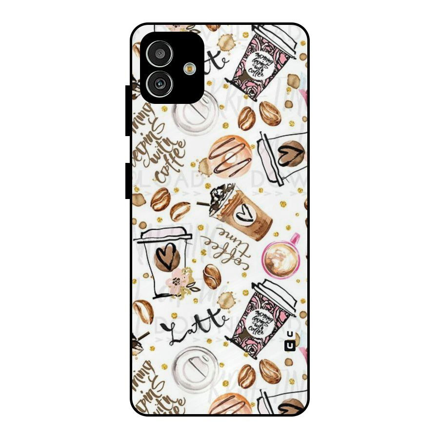 Cute Coffee Pattern Metal Back Case for Galaxy M13 5G