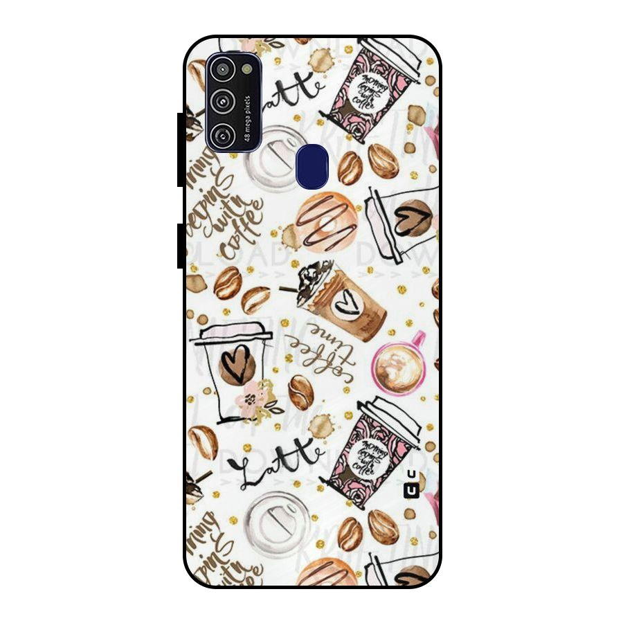Cute Coffee Pattern Metal Back Case for Galaxy M21