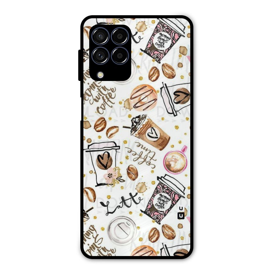 Cute Coffee Pattern Metal Back Case for Galaxy M53 5G