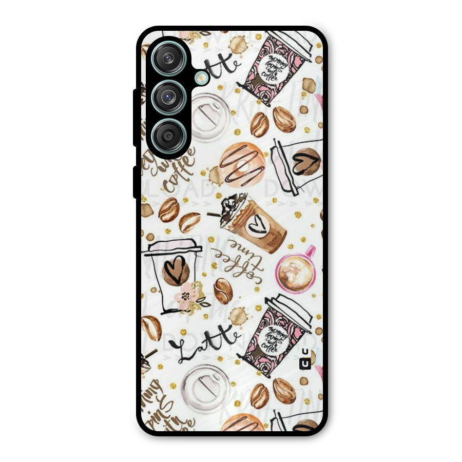 Cute Coffee Pattern Metal Back Case for Galaxy M55 5G