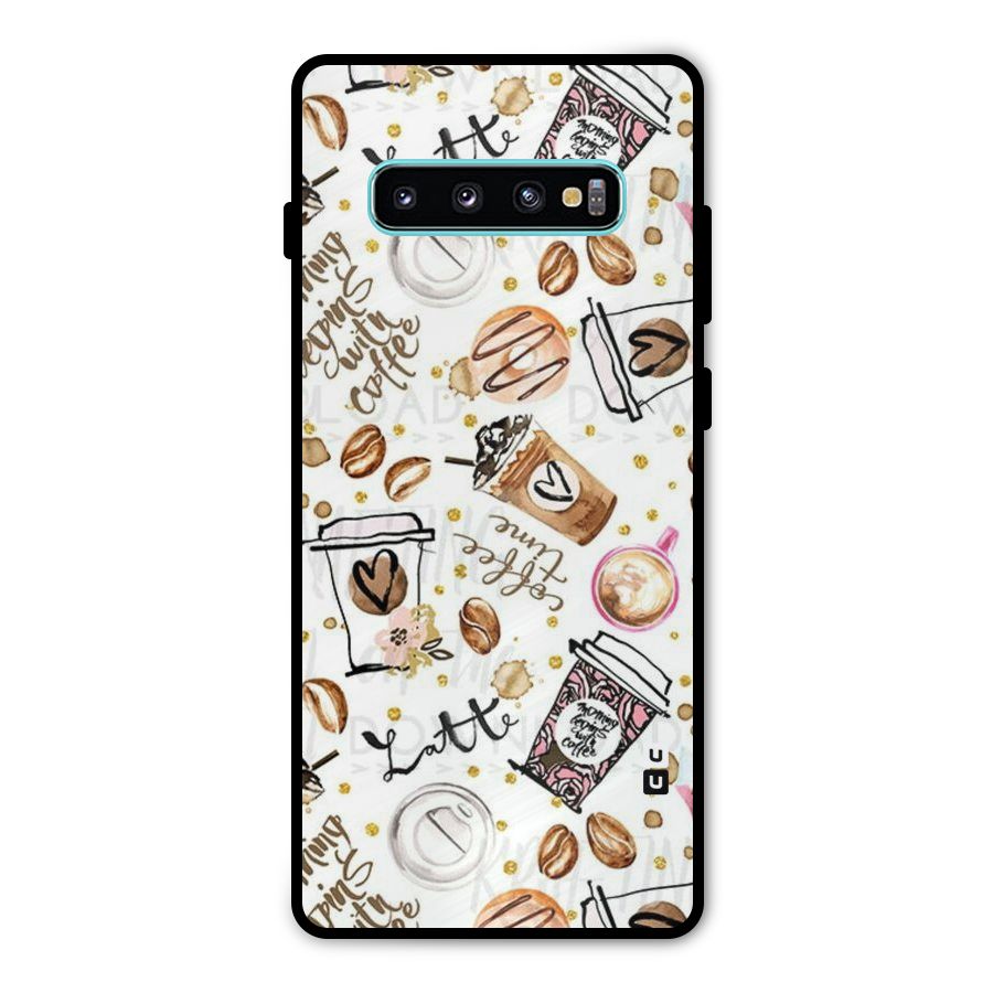 Cute Coffee Pattern Metal Back Case for Galaxy S10 Plus