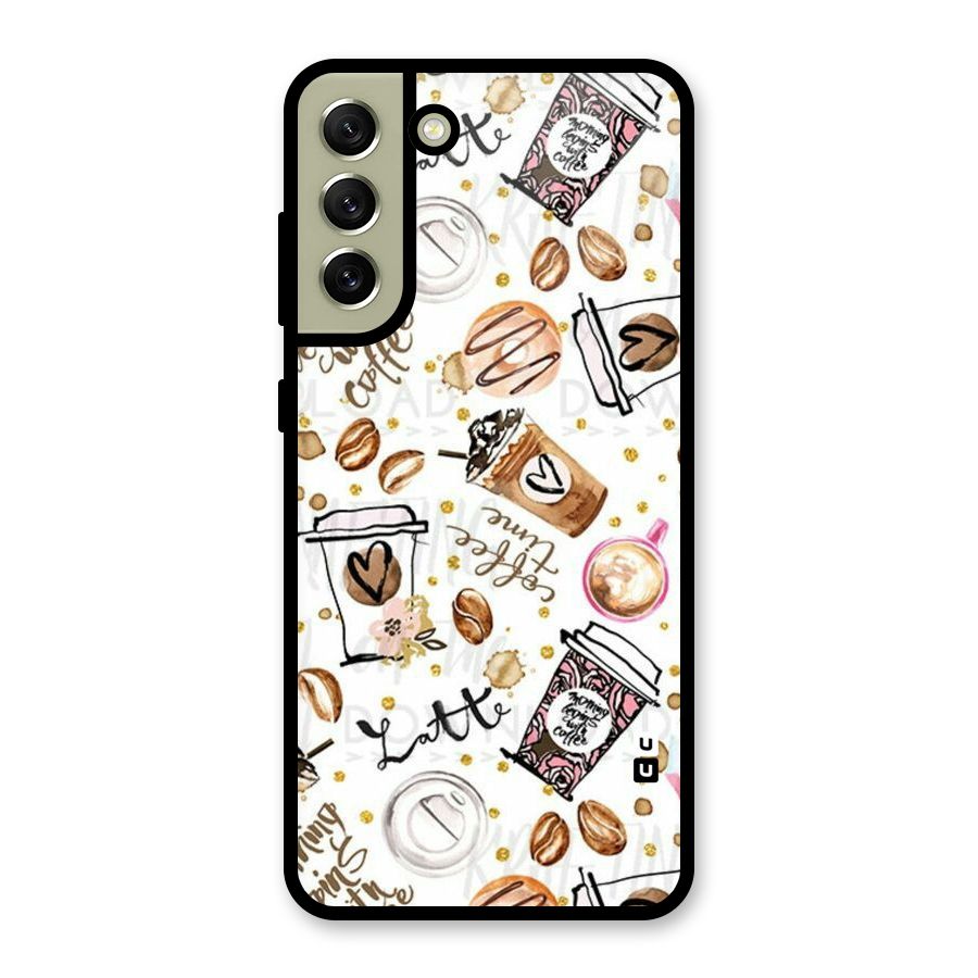 Cute Coffee Pattern Metal Back Case for Galaxy S21 FE 5G (2023)