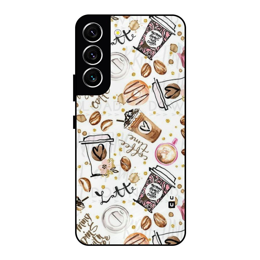 Cute Coffee Pattern Metal Back Case for Galaxy S22 5G