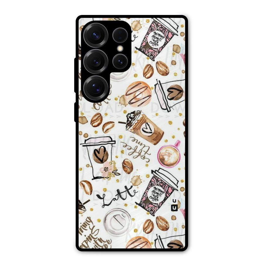 Cute Coffee Pattern Metal Back Case for Galaxy S25 Ultra