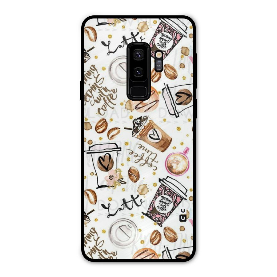 Cute Coffee Pattern Metal Back Case for Galaxy S9 Plus