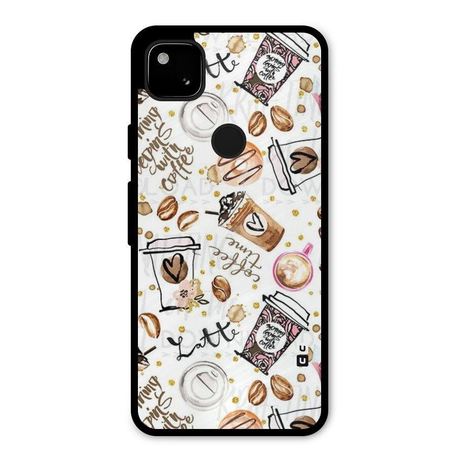 Cute Coffee Pattern Metal Back Case for Google Pixel 4a