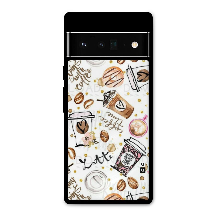 Cute Coffee Pattern Metal Back Case for Google Pixel 6 Pro
