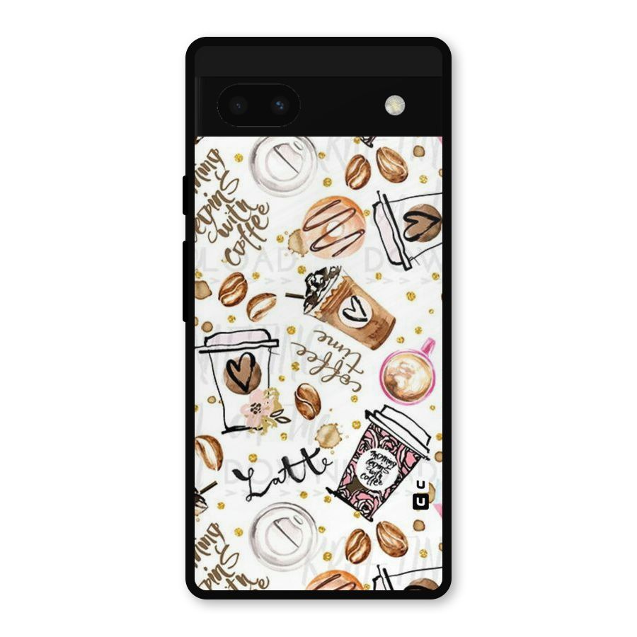 Cute Coffee Pattern Metal Back Case for Google Pixel 6a