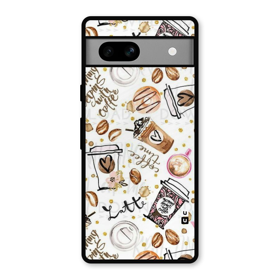 Cute Coffee Pattern Metal Back Case for Google Pixel 7a
