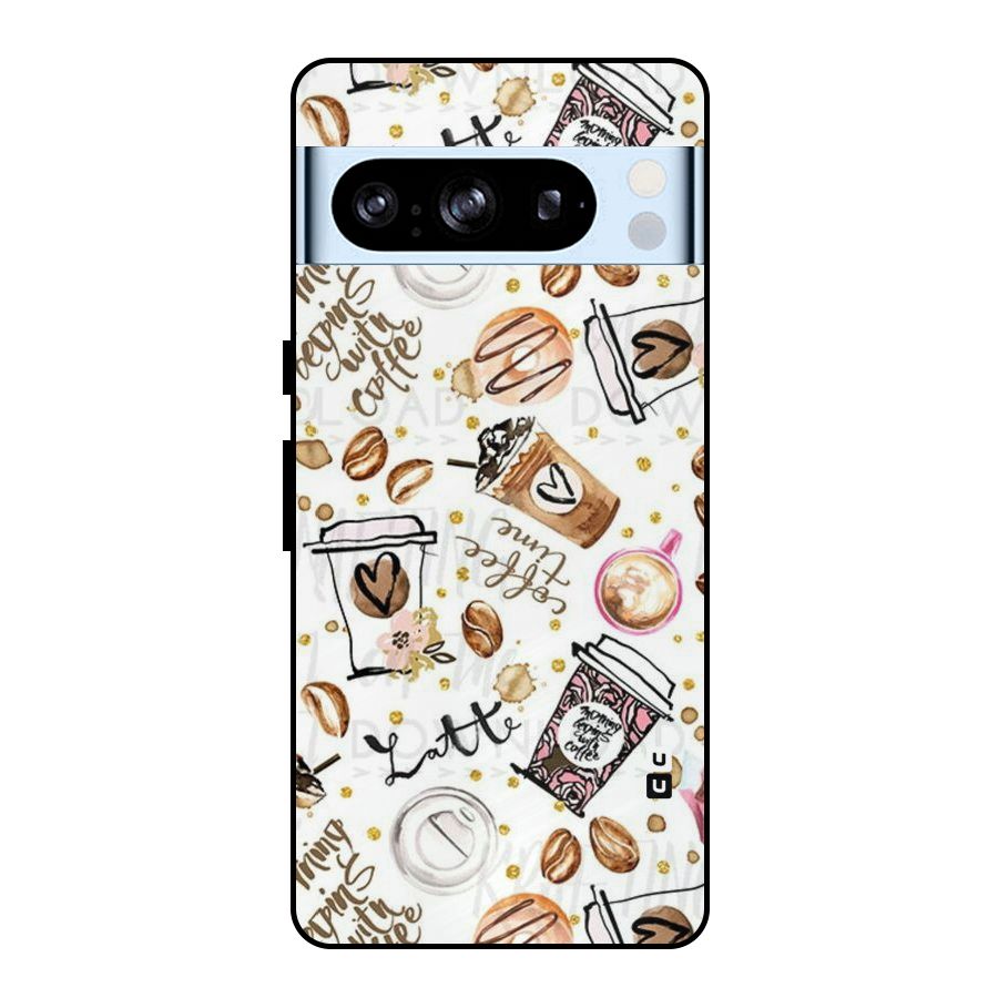 Cute Coffee Pattern Metal Back Case for Google Pixel 8 Pro