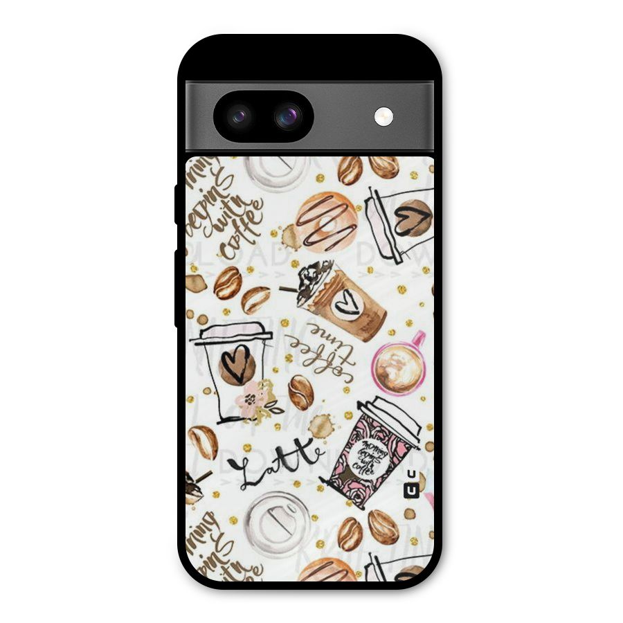 Cute Coffee Pattern Metal Back Case for Google Pixel 8a