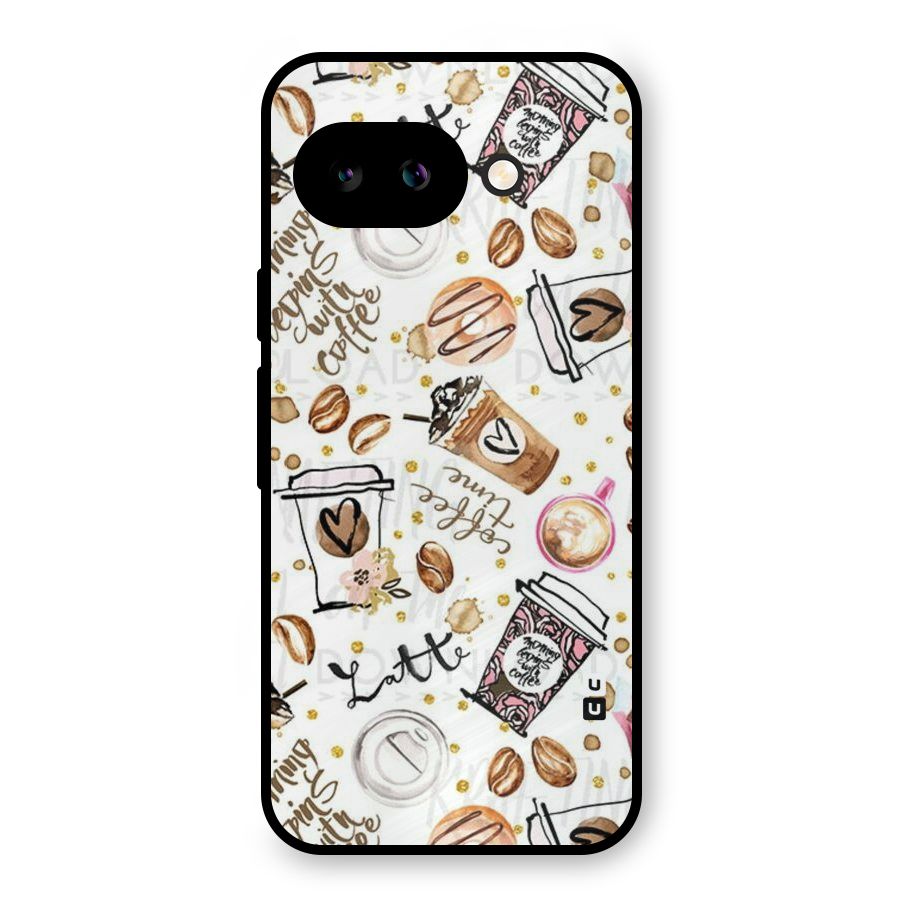 Cute Coffee Pattern Metal Back Case for Google Pixel 9a