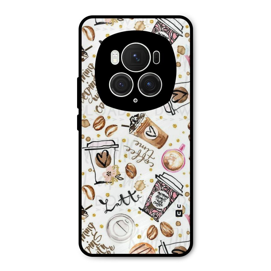 Cute Coffee Pattern Metal Back Case for Honor Magic6 Pro