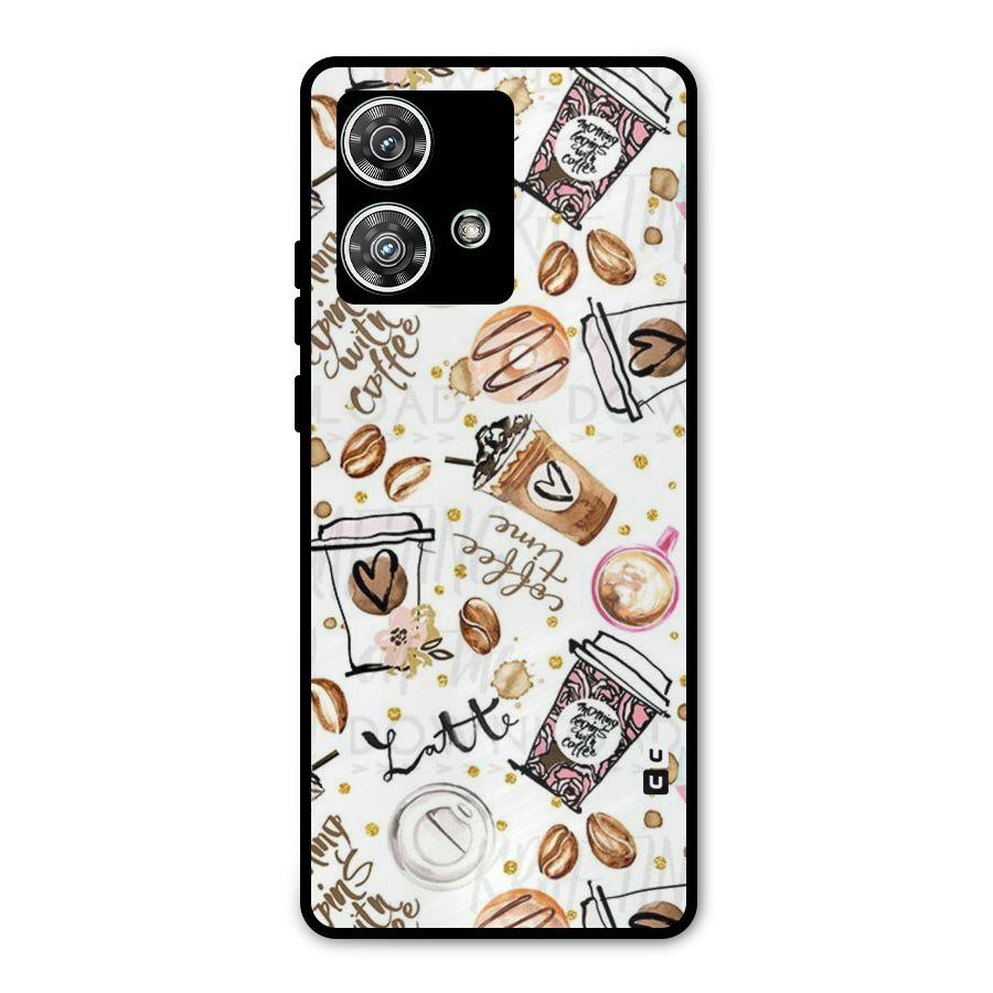 Cute Coffee Pattern Metal Back Case for Motorola Edge 40 Neo
