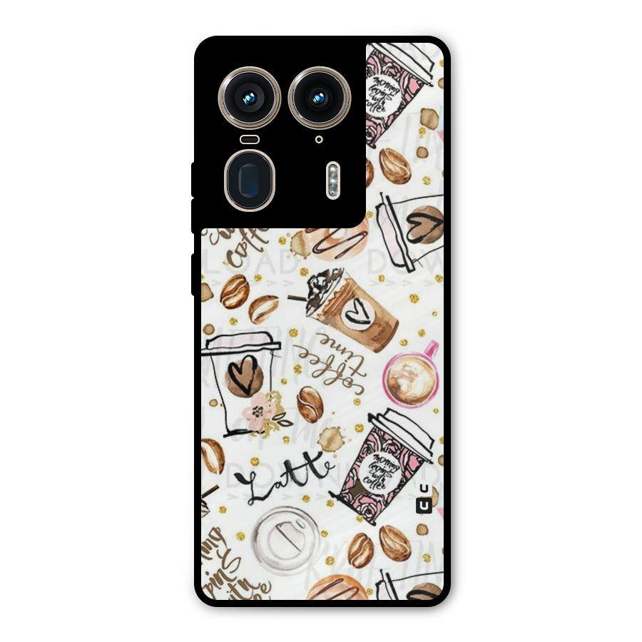 Cute Coffee Pattern Metal Back Case for Motorola Edge 50 Ultra