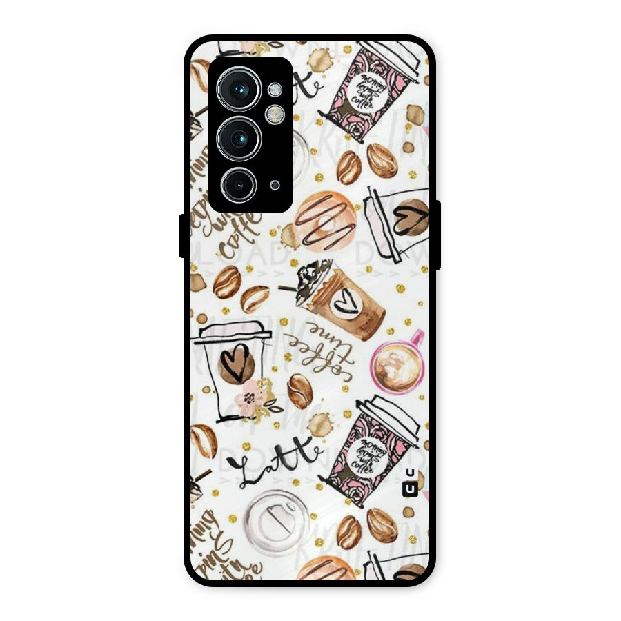 Cute Coffee Pattern Metal Back Case for OnePlus 9RT 5G