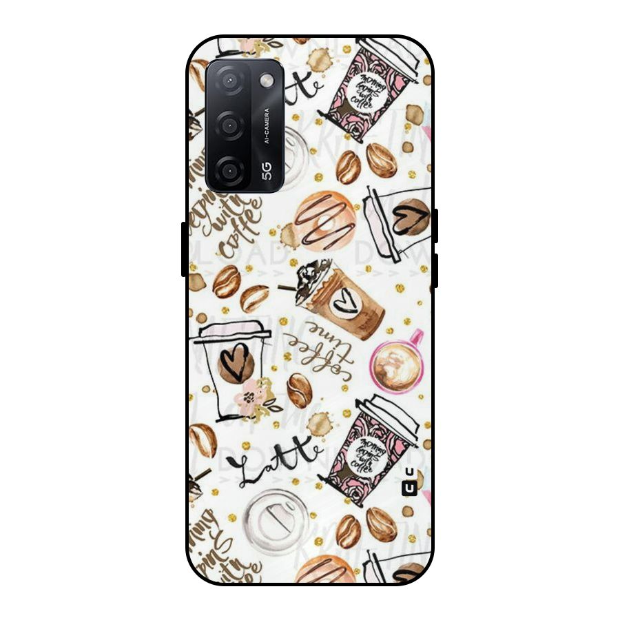 Cute Coffee Pattern Metal Back Case for Oppo A53s 5G