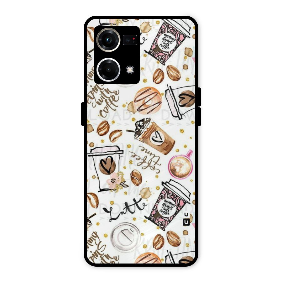 Cute Coffee Pattern Metal Back Case for Oppo F21s Pro 4G