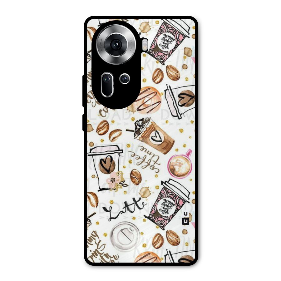 Cute Coffee Pattern Metal Back Case for Oppo Reno11 5G