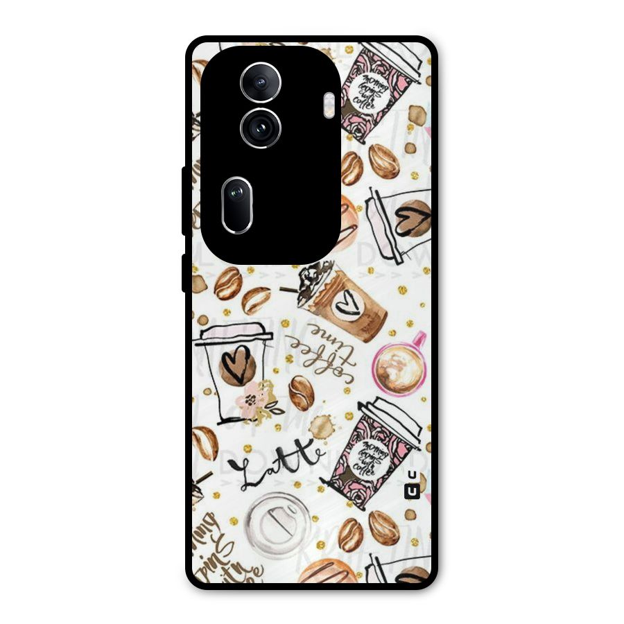 Cute Coffee Pattern Metal Back Case for Oppo Reno11 Pro 5G
