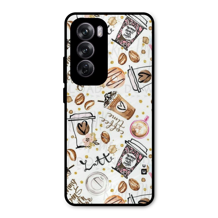 Cute Coffee Pattern Metal Back Case for Oppo Reno12 Pro