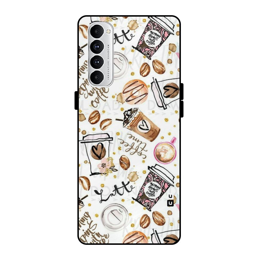 Cute Coffee Pattern Metal Back Case for Oppo Reno4 Pro