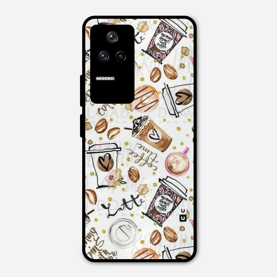 Cute Coffee Pattern Metal Back Case for Poco F4 5G