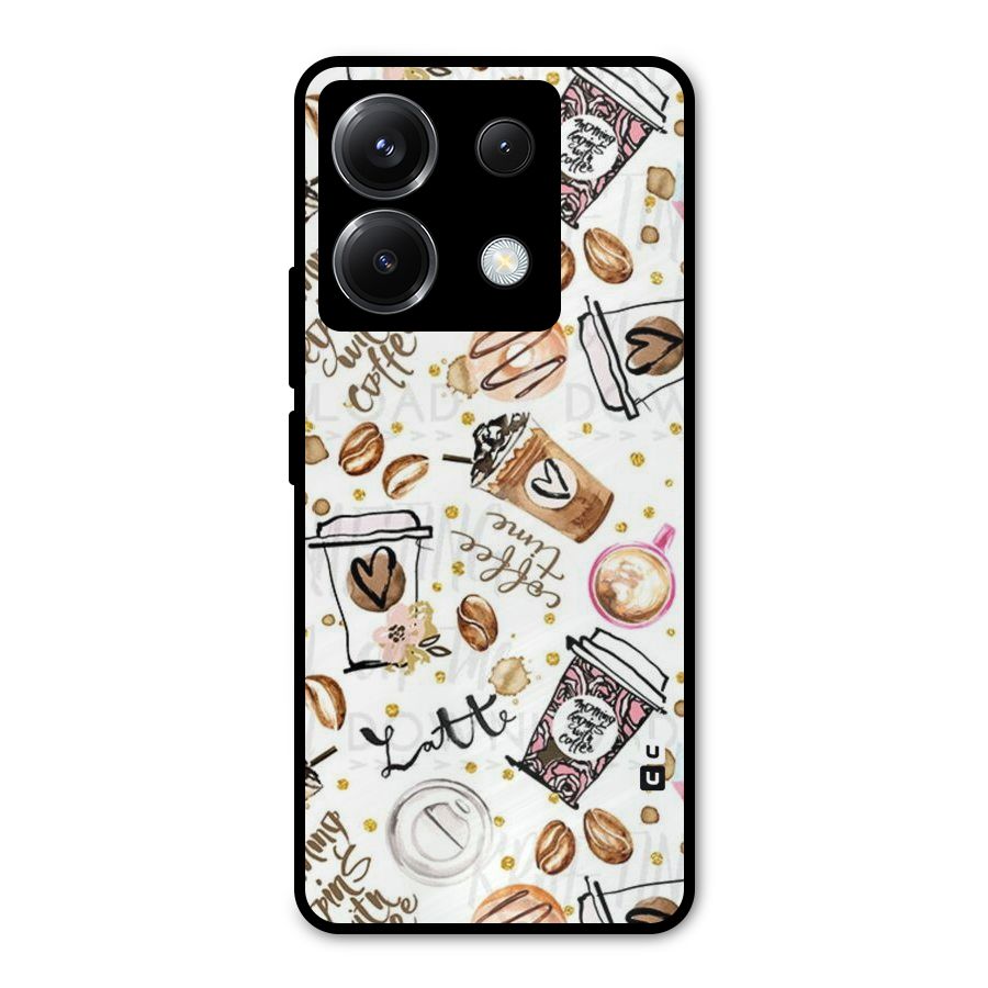 Cute Coffee Pattern Metal Back Case for Poco X6