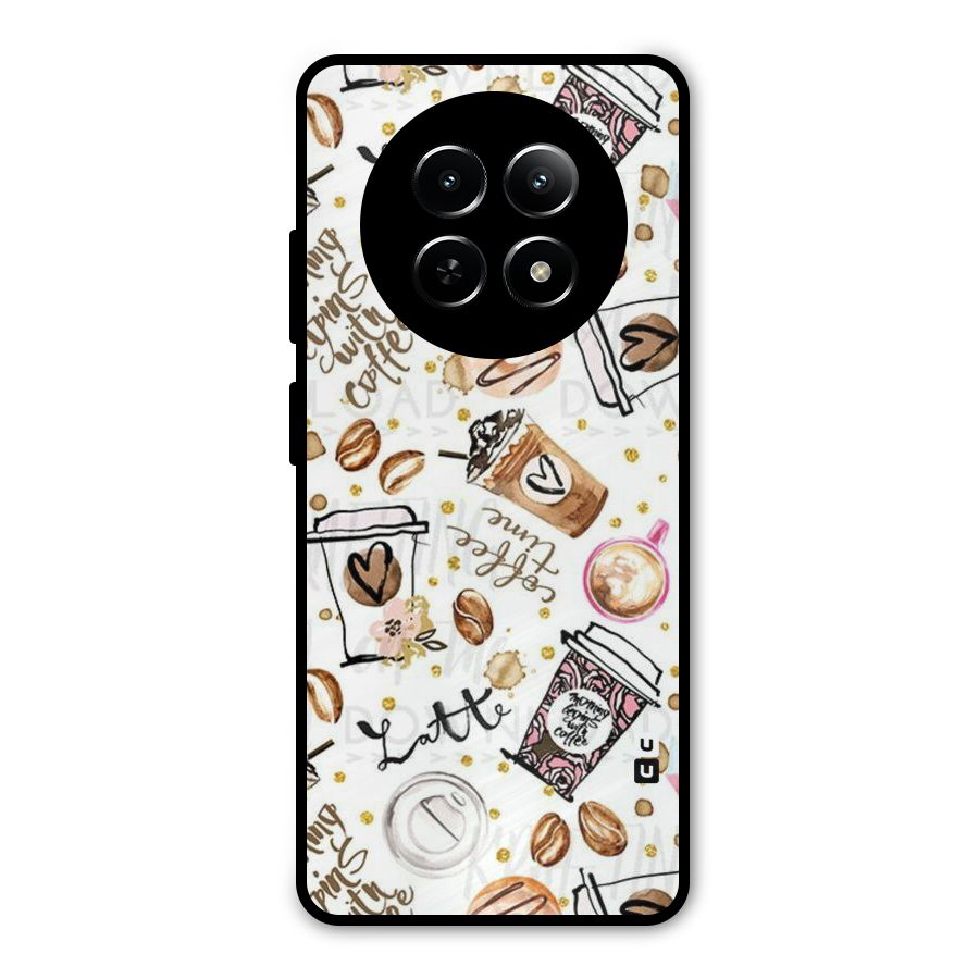 Cute Coffee Pattern Metal Back Case for Realme 12x 5G