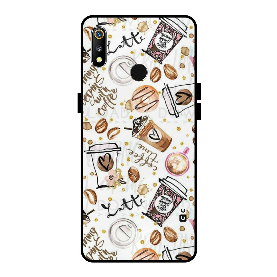 Cute Coffee Pattern Metal Back Case for Realme 3