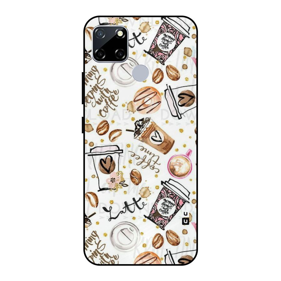 Cute Coffee Pattern Metal Back Case for Realme Narzo 30A