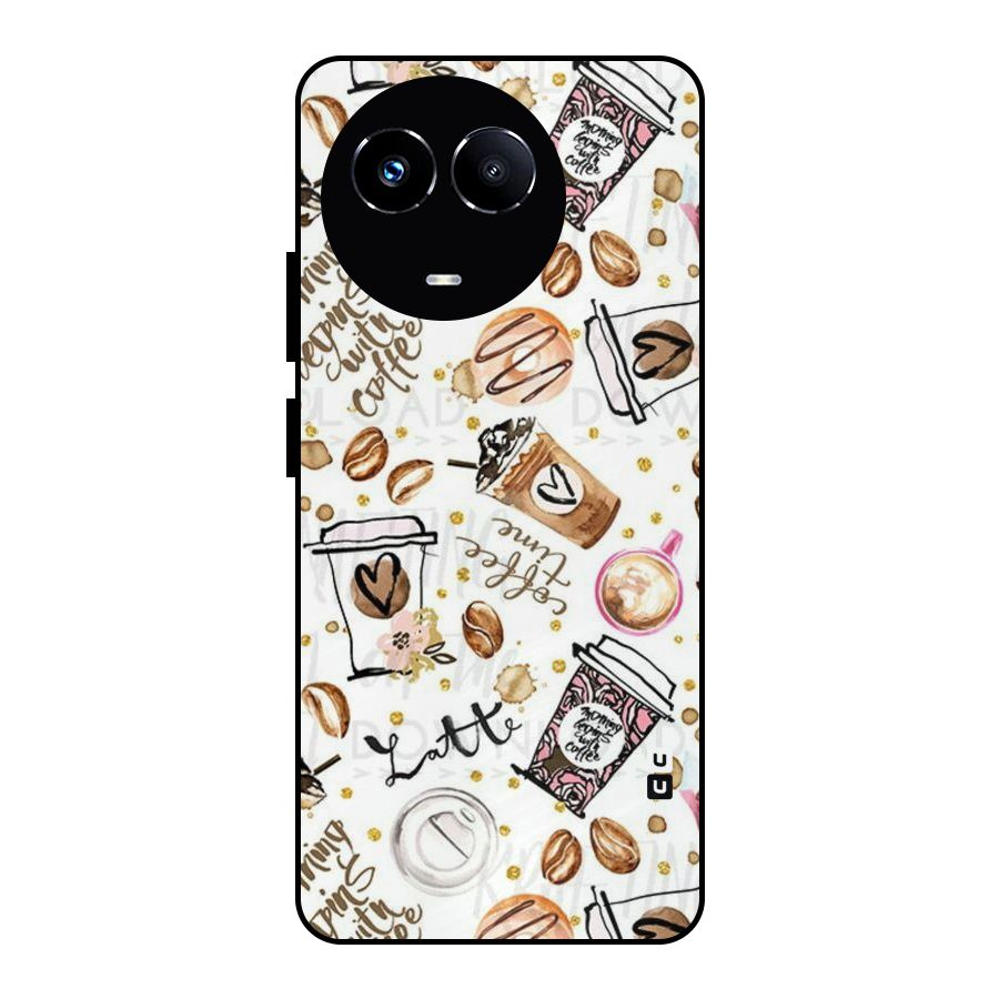 Cute Coffee Pattern Metal Back Case for Realme Narzo 60X
