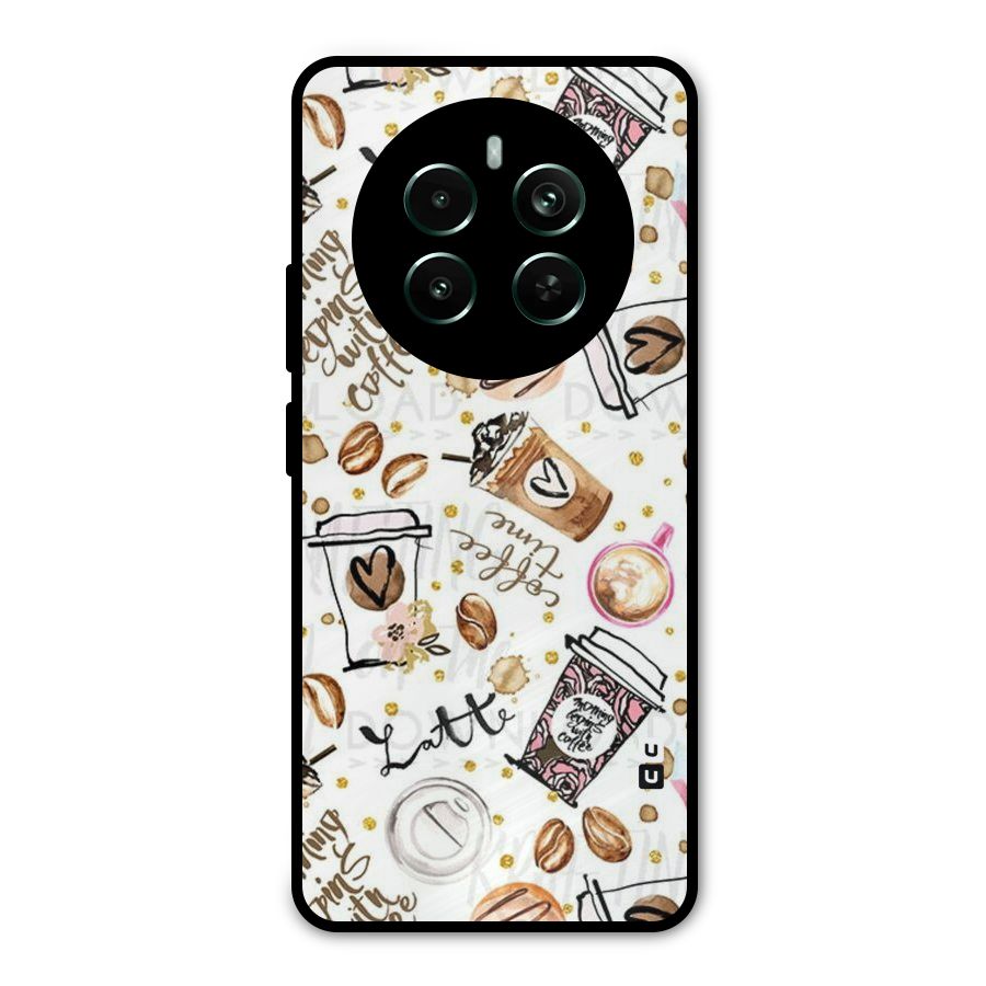 Cute Coffee Pattern Metal Back Case for Realme Narzo 70 Pro